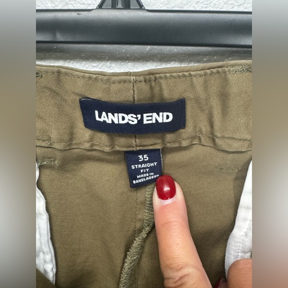 Lands' End Men's Khaki Chinos Flat Front 35x31 Straight Fit Green/Brown Tone - Picture 2 of 8